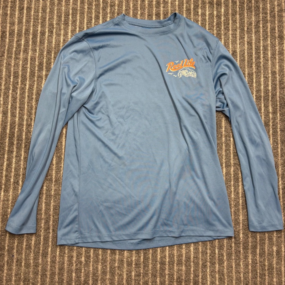 Reel Life Mens Performance Shirt Size M Blue Long Sleeve Vacation Beach Club UV